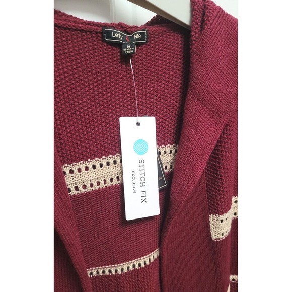 Stitch Fix Lety & Me Molly Hooded Open Front Double Pocket Cardigan - Wine - Med - Picture 2 of 4